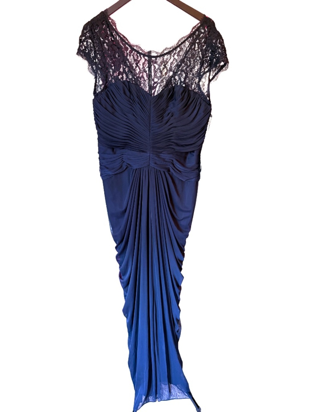 NWT Adrianna Papell Navy Blue Lace and Organza Formal Gown - Sz 14